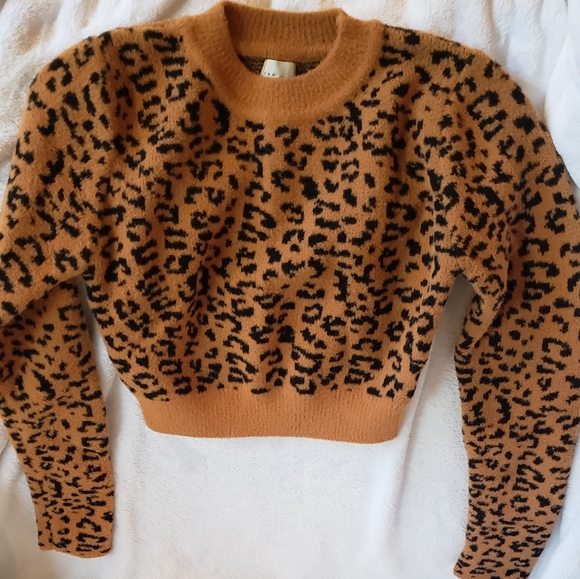 dee elly Sweaters - Dee Elly Leopard Print Knit Crop Sweater